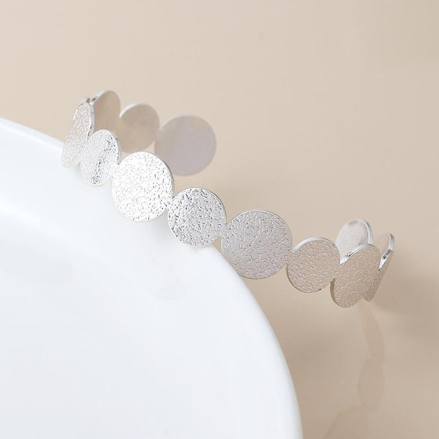 Brushed Silver Discs Open Back Bangle