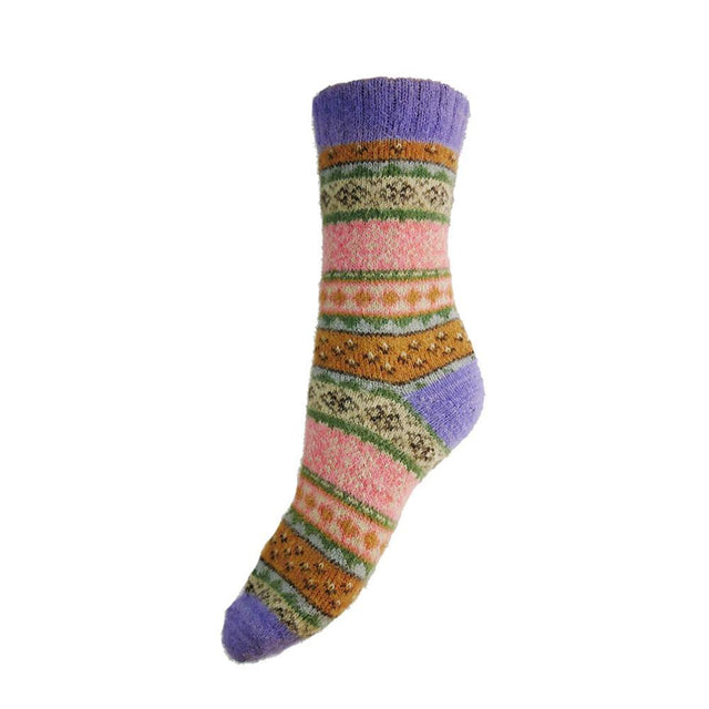 Purple Heeled Patterned Wool Blend Women's Socks
