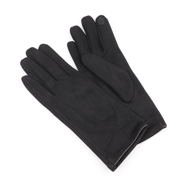 Black Faux Suede Panel Stitch Detail Gloves