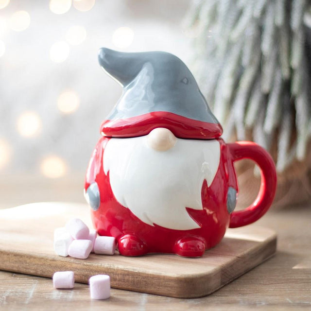 Red & Grey Christmas Gonk Lidded Mug