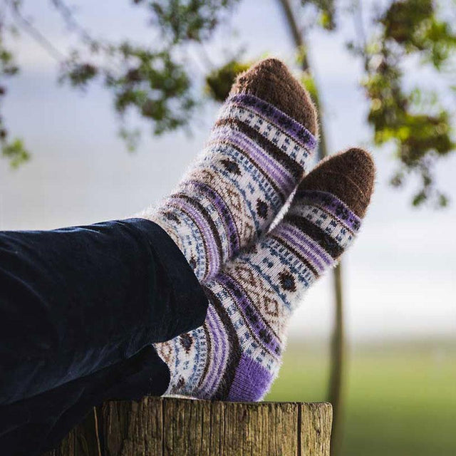 Purple and Cream Patterned Wool Blend Women's Socks