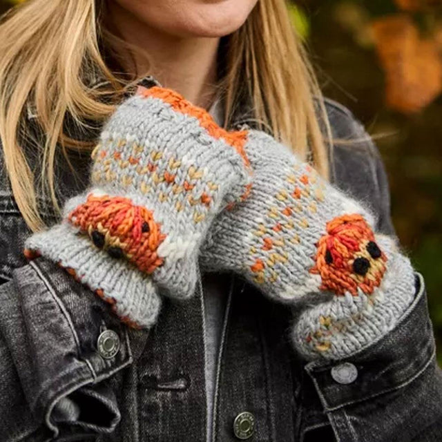 Highland Cow Merino Wool Handwarmers Close Up
