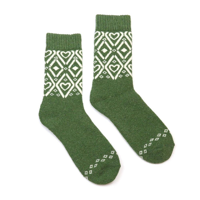 Green Scandi Diamond Heart Ankle Socks
