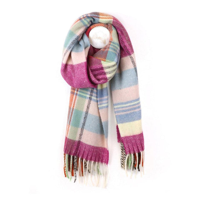Magenta and Pastel Mix Tartan Check Scarf