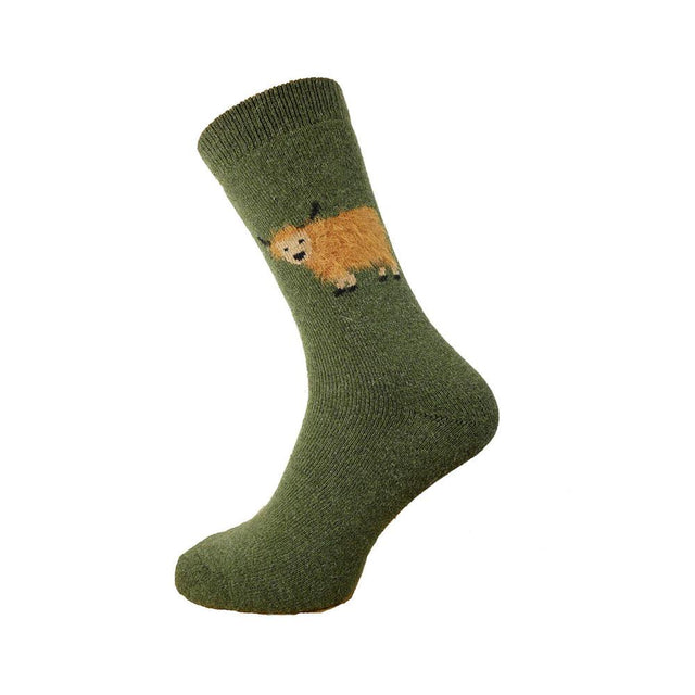 Green Fluffy Highland Cow Men's Socks