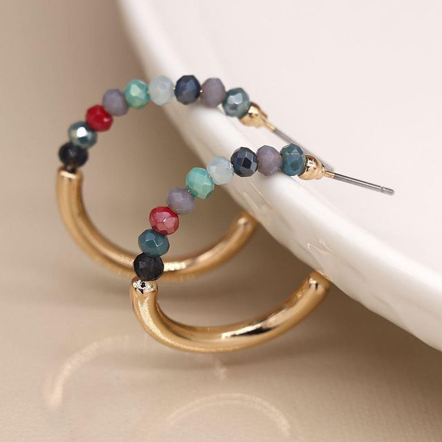 Pom Boutique Multi Colour Beaded Open Hoop Earrings