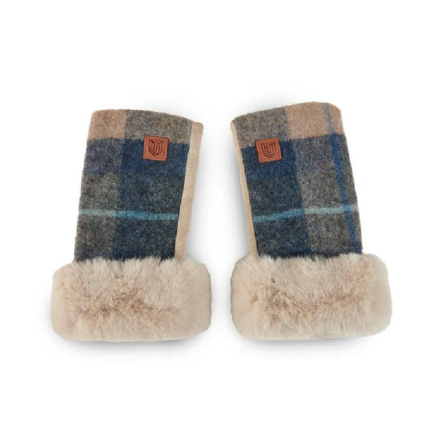 Navy and Beige Tartan Lambswool Mittens