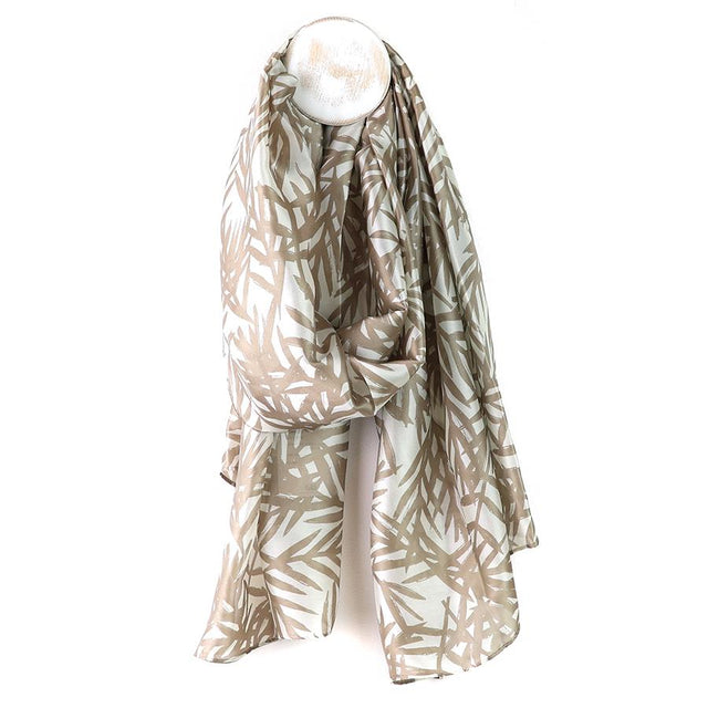 Muted Camel and Ecru Bamboo Leaf Print Scarf