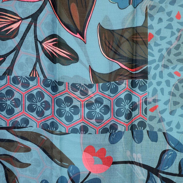 Teal and Pink Floral Mix Print Scarf