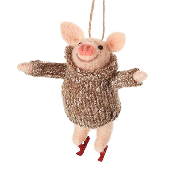 Pig in Skates and Brown Jumper Decoration