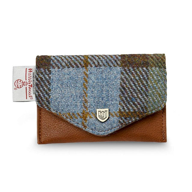 Islander Harris Tweed Chestnut and Blue Tartan Card Purse