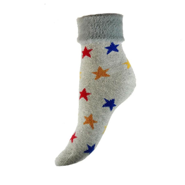 Star Pattern with Faux Fur Women's Ankle Cuff Socks Miss Sparrow