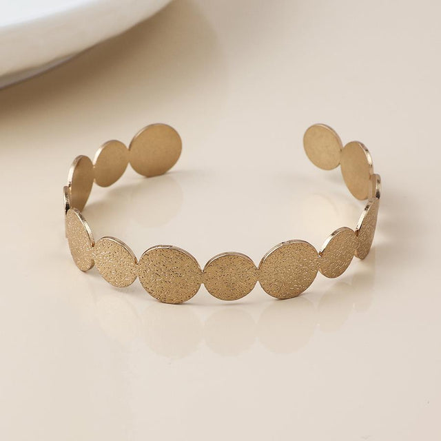Brushed Faux Gold Discs Open Back Bangle