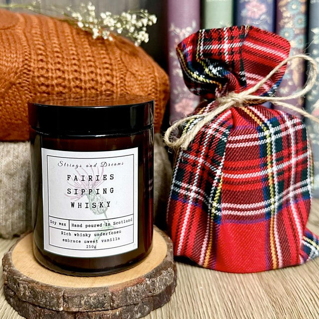 Strings and Dreams Fairies Sipping Whisky Candle Jar with Pouch