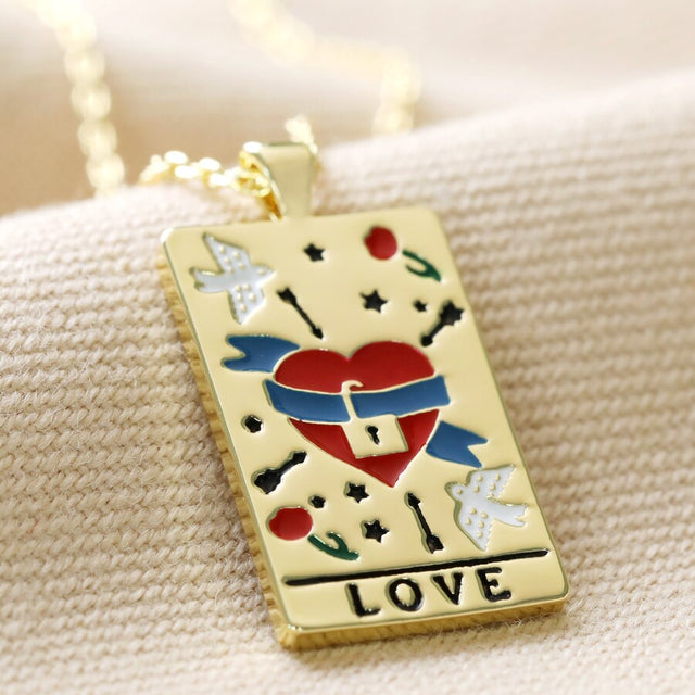 Gold Love Tarot Card Necklace