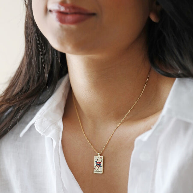 Gold Love Tarot Card Necklace