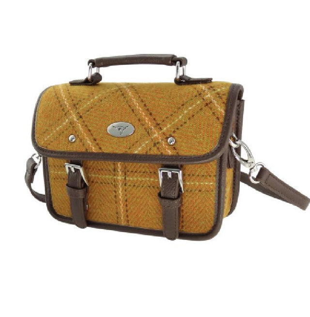 Bervie Harris Tweed Mini Satchel in Mustard with Overcheck