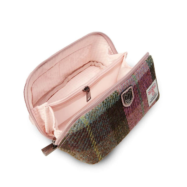 Harris Tweed Pink and Green Tartan Mini Wash Bag