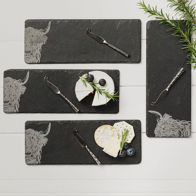 Highland Cow Mini Slate Cheese Board & Knife Set