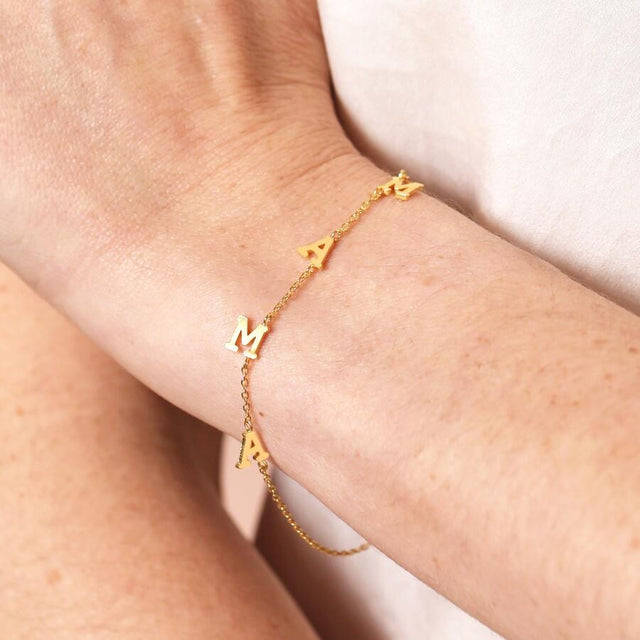 Lisa Angel Mama Letter Bracelet in Gold on Model