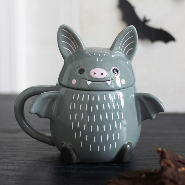 Cute Bat Lidded Ceramic Mug