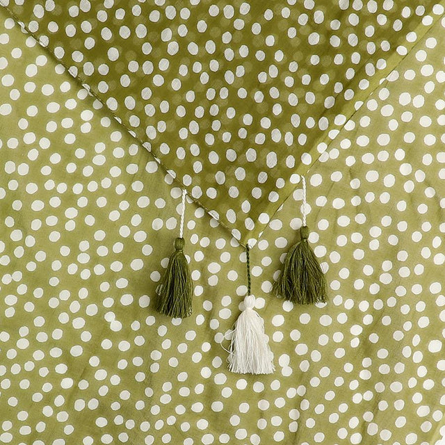 Olive Green Polka Dot Print Organic Cotton Scarf
