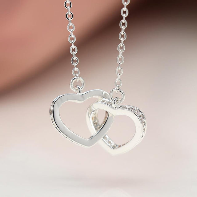 Silver Crystal Edged Linked Hearts Necklace