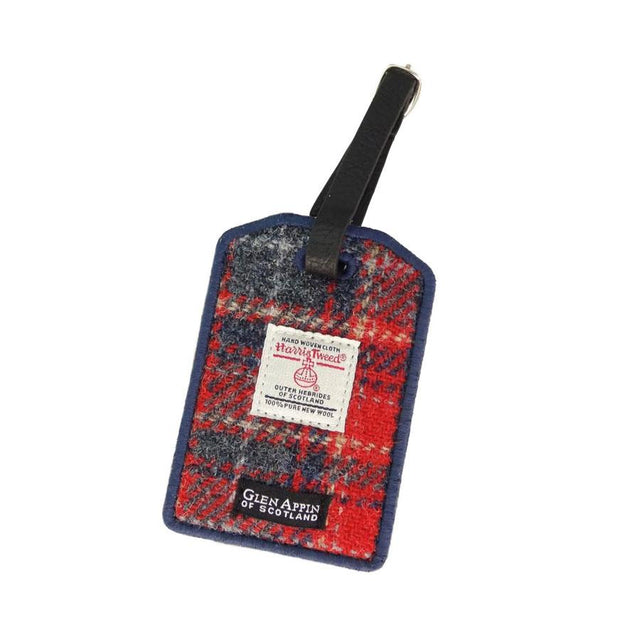 Harris Tweed Red & Grey Tartan Luggage Tag