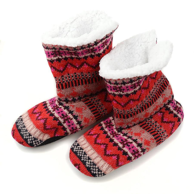 Wine Red and Pink Cosy Lined Bootie Slippers - Size 6-7