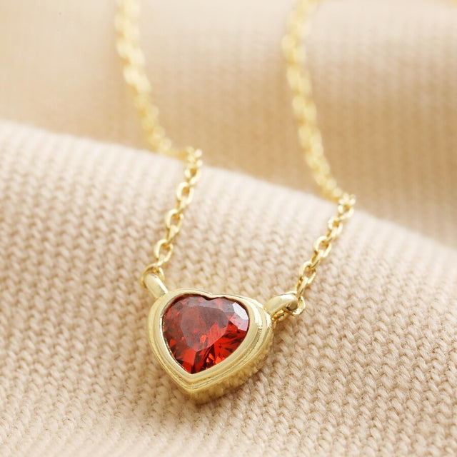 Red Stone Heart Pendant Necklace in Gold