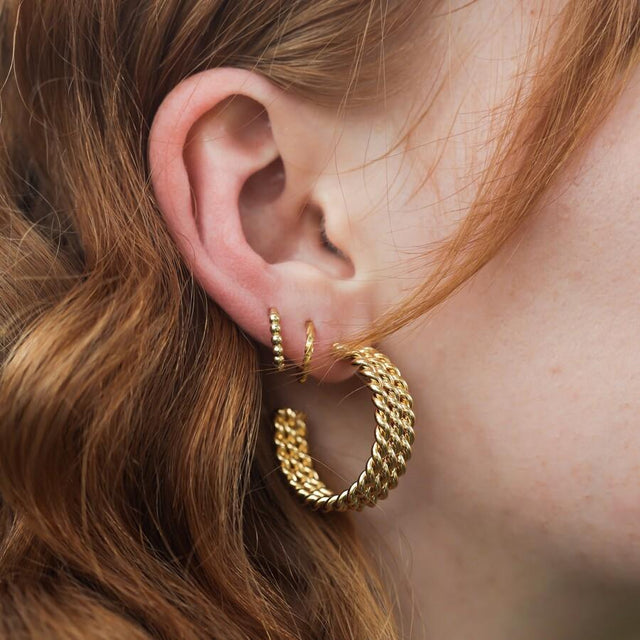 Triple Chain Hoop Earrings in Gold