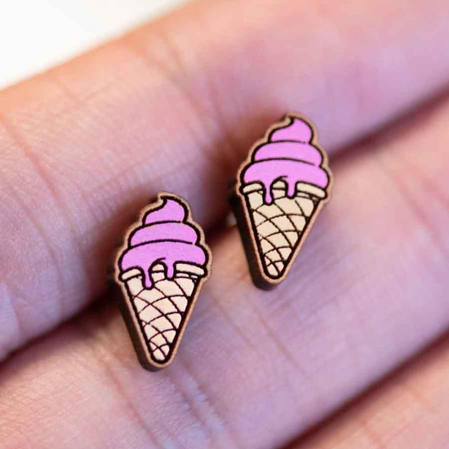 Ice Cream Painted Wooden Stud Earrings