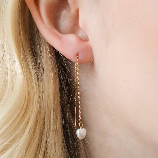 Pearl Thread-Through Chain Earrings
