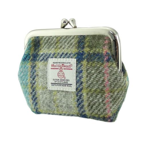 Small Harris Tweed Eigg Clasp Purse in Turquoise Tartan