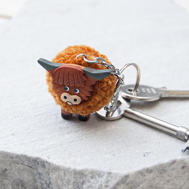 Highland Cow Pom Pom Keyring