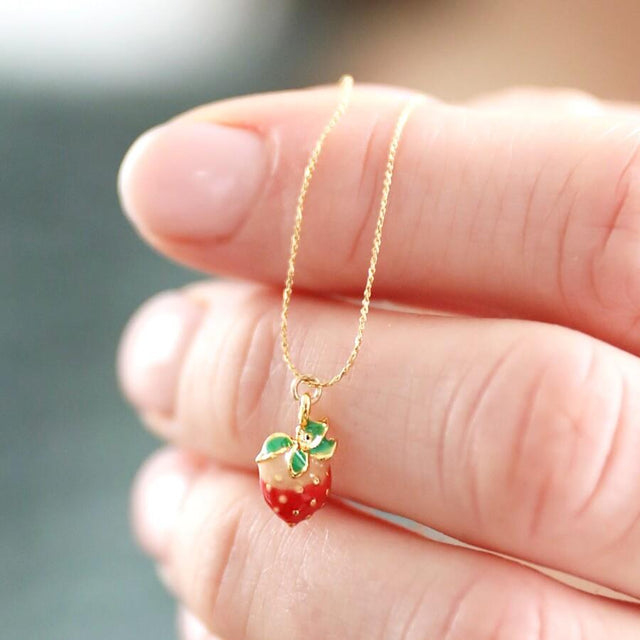 Tiny Strawberry Pendant Necklace