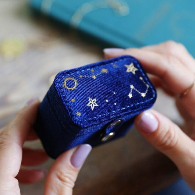 Navy Starry Night Velvet Ring Case