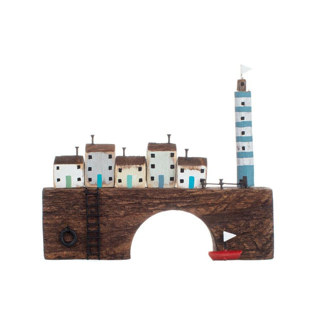 Lighthouse on Bridge Wooden Decoration