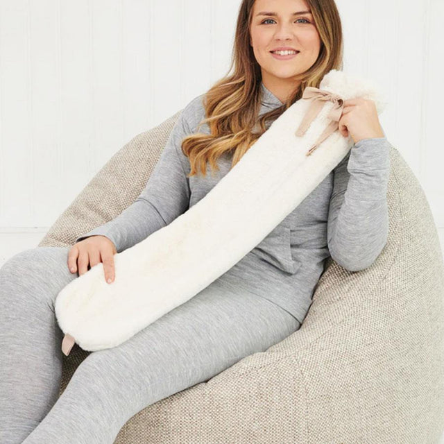 White Faux Fur Long Hot Water Bottle