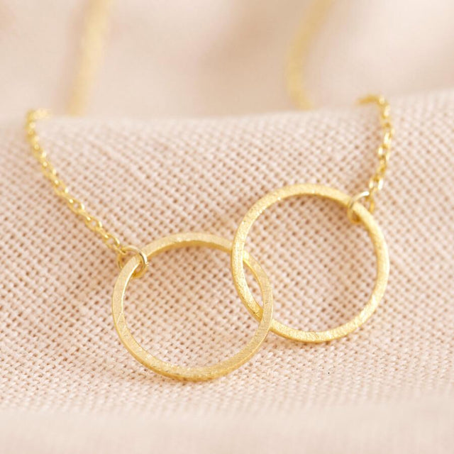 Gold Brushed Interlocking Hoop Pendant Necklace