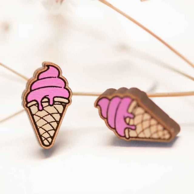 Ice Cream Painted Wooden Stud Earrings