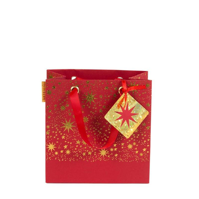 Red & Gold Shimmer Star Square Gift Bag