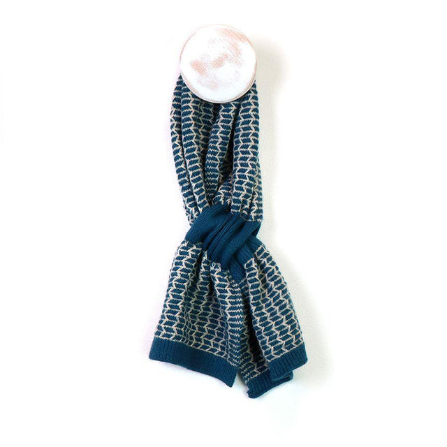 Teal & Off White Knitted Scandi Pattern Short Pull Through Scarf