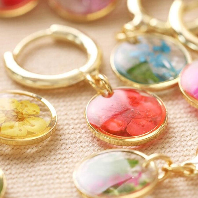 June Pressed Birth Flower Huggie Hoop Earrings