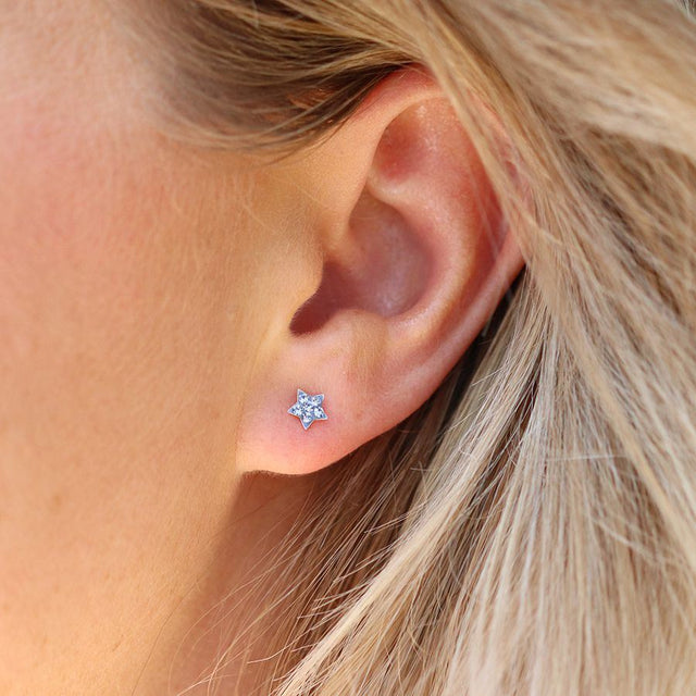 Saphire Tiny Crystal Star Stud Earrings