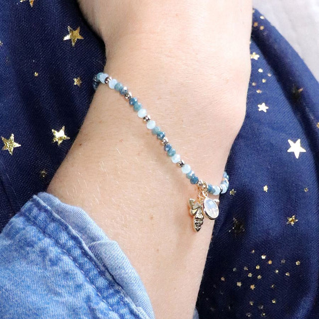 Aqua Crystal Bee Beeaded Charm Bracelet