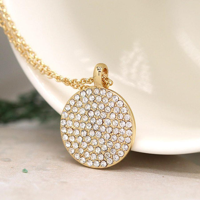 Faux Gold and Cubic Zirconia Circle Pendant Necklace