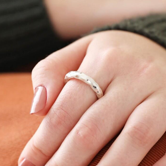 Matte Hammered Organic Ring in Silver