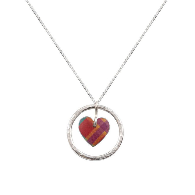 Red Tartan Circle of Life Heart Pendant Necklace
