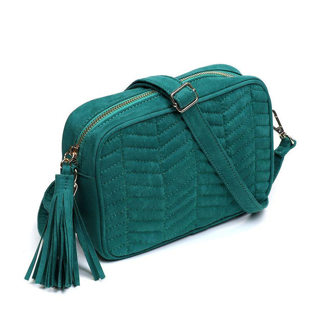 Emerald Green Faux Suede Quilted Cross Body Bag